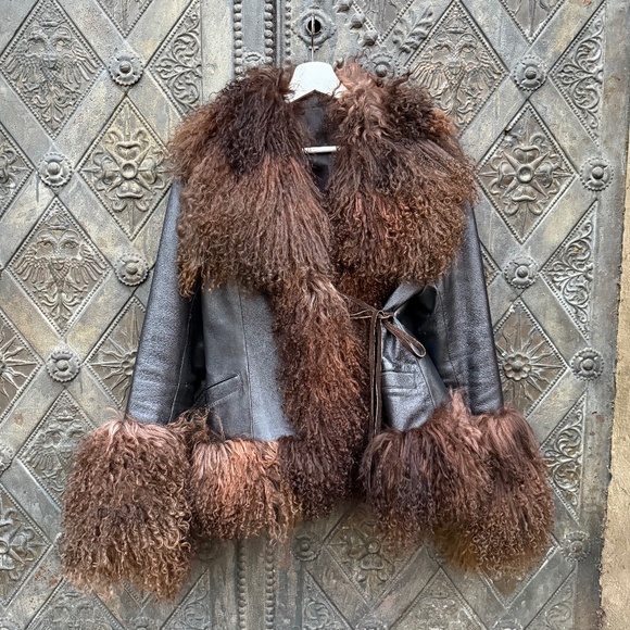 Vintage Shearling Lamb fur Afghan Mongolian Trim Coat Jacket M Charlotte Simone - Picture 1 of 11